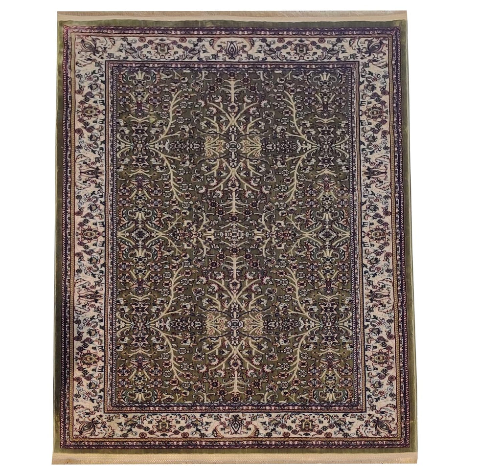Classic Irani Green Carpet with Dense Vintage Floral Detailing