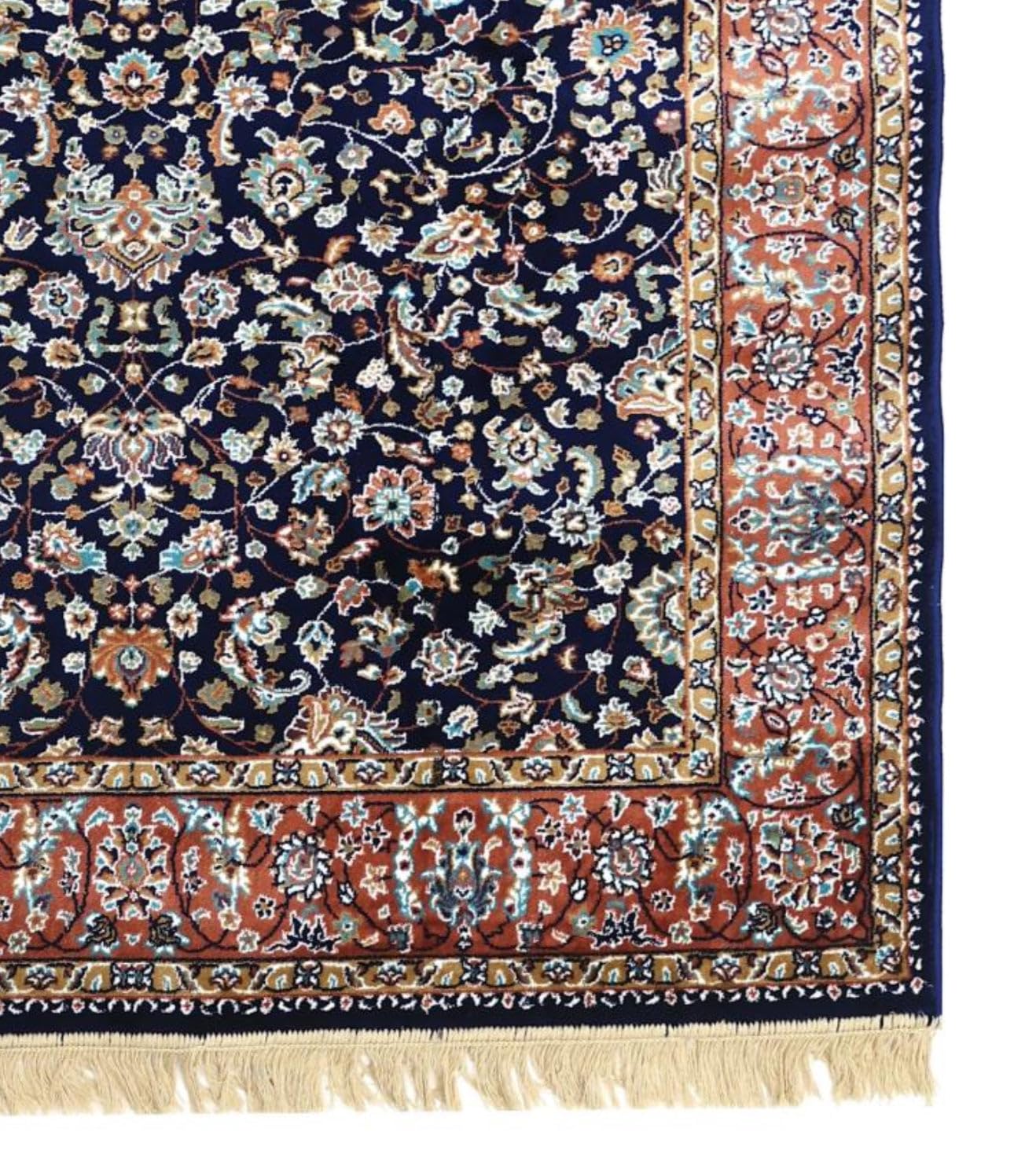 Navy Blue All Over Floral Border Rug