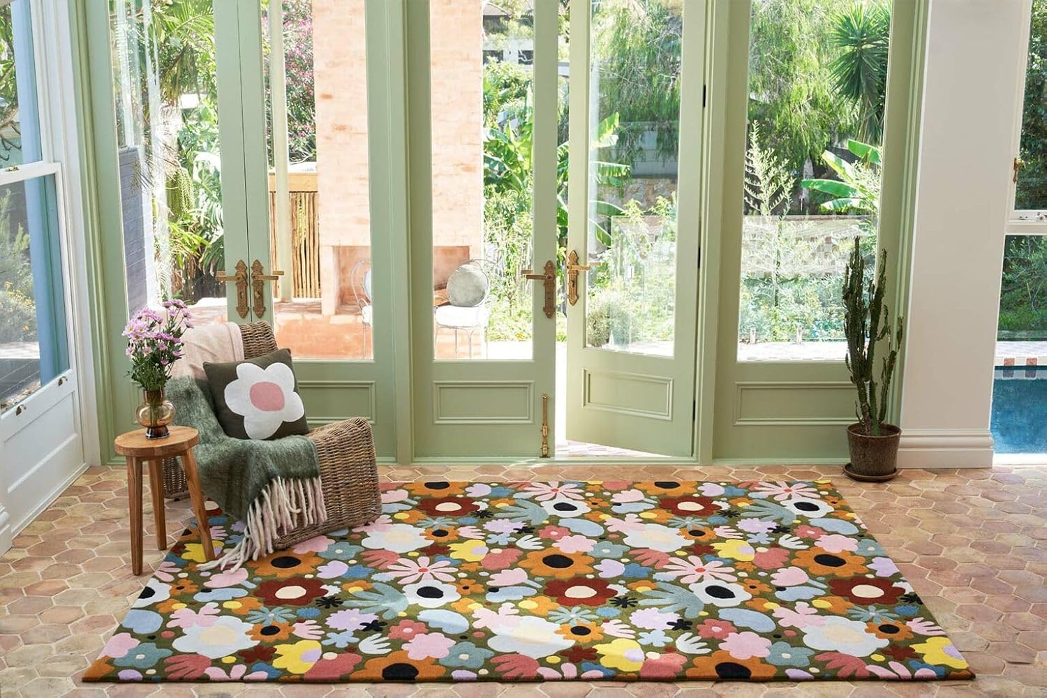 Handmade Carpet Colorful Floral Rug