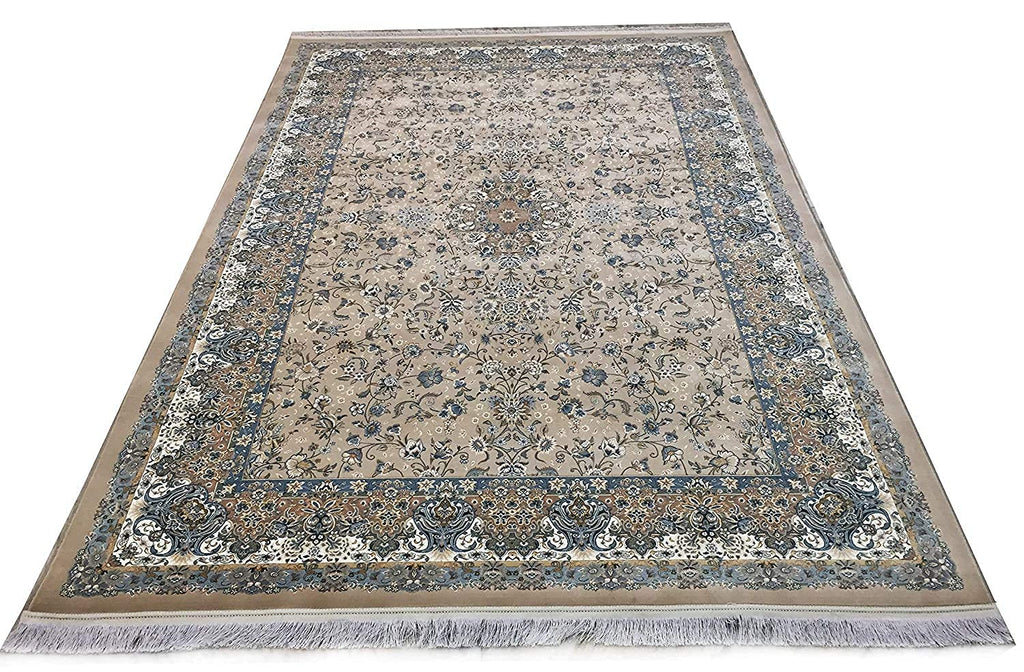 Traditional Irani Beige Carpet with Fine Floral Border Design