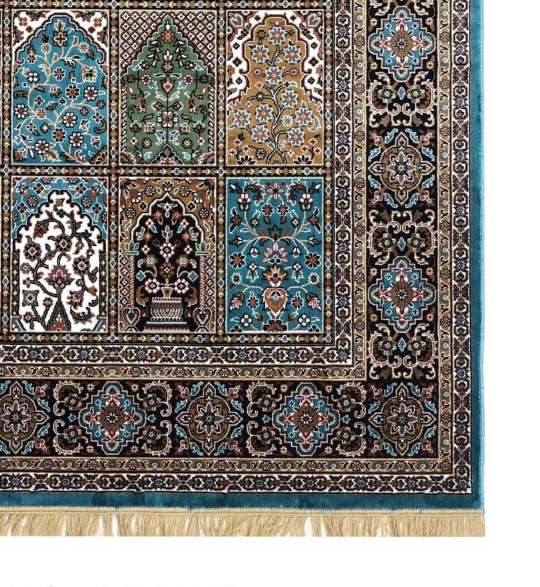 Traditional Blue Persian Qom Patchwork Frame Rug