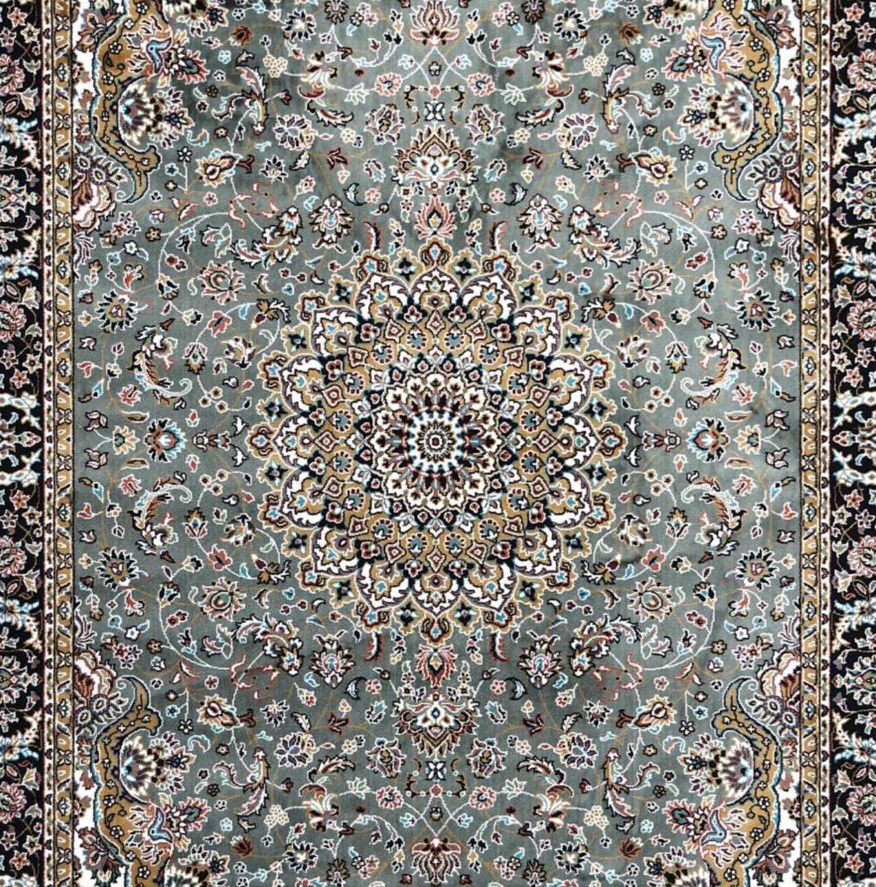 Traditional Grey Medallion Border Rug