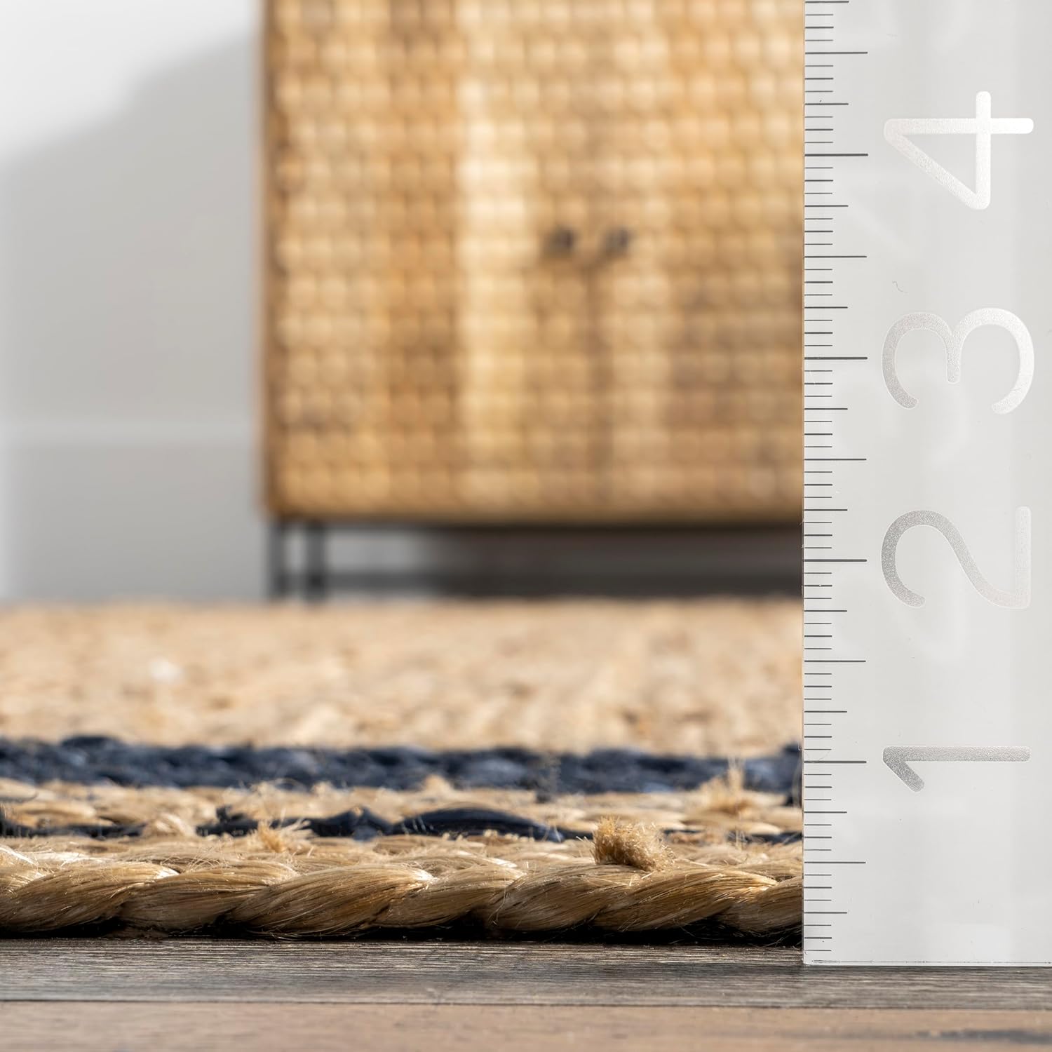 Blue & Natural Concentric Border Jute Carpet