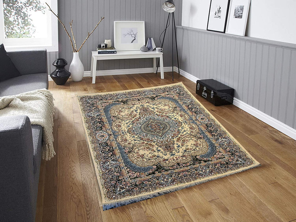 Elegant Irani Beige Carpet with Detailed Floral Pattern Work