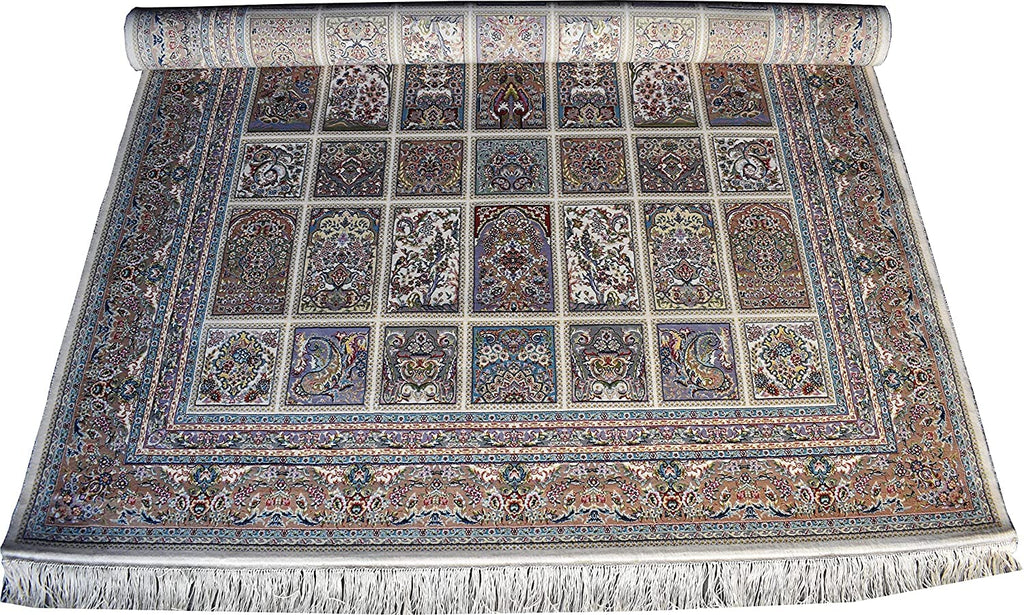 Unique Irani Grid Pattern Carpet with Subtle Classic Detailing