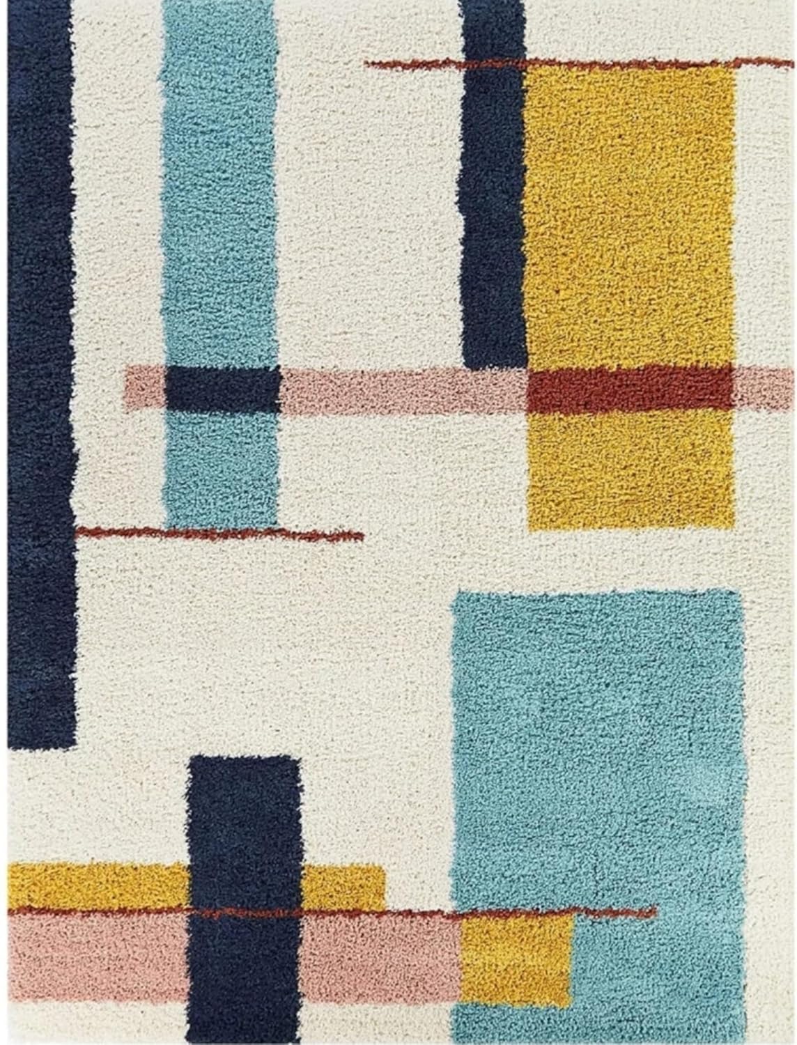 Designer White Geometric Plush Carpet