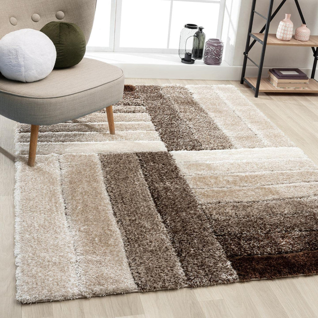 Brown Geometric Patchwork Area Rug