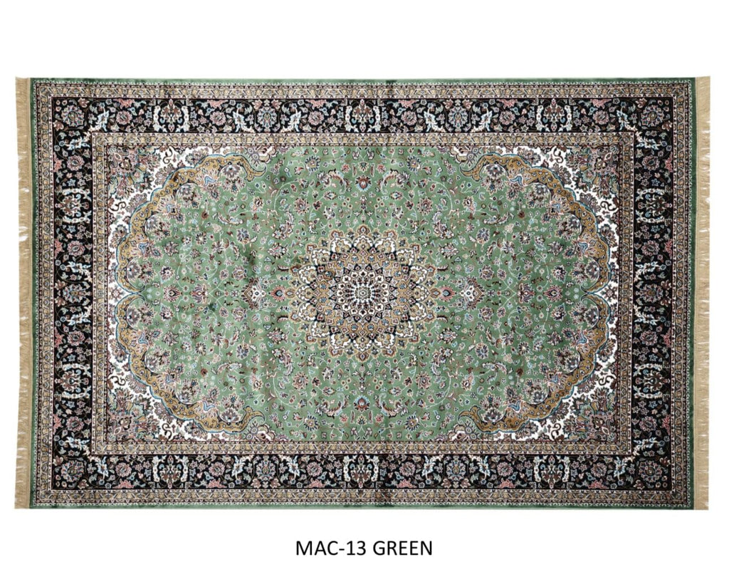 Green Persian Silk Medallion Border Rug