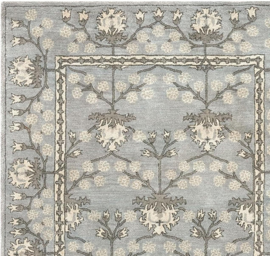 Luxury Silver Floral Rug with Subtle Border