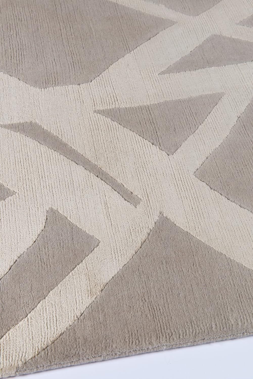 Modern Beige Cross Line Designer Wool & Viscose Carpet