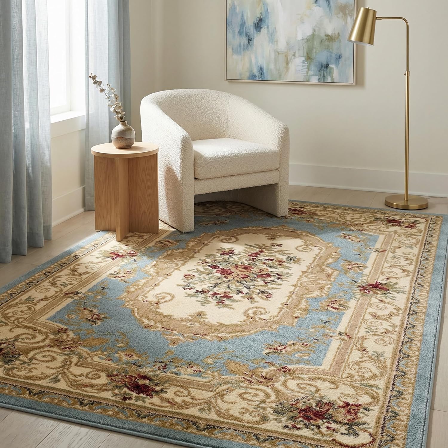 Soft Blue Floral Medallion Rug