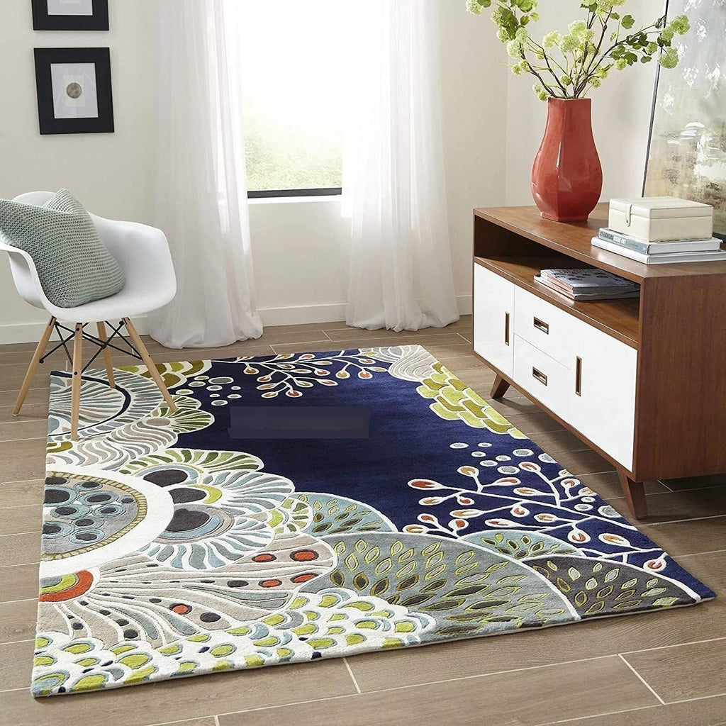 Navy Blue Mandala Floral Premium Hand-Tufted Rug