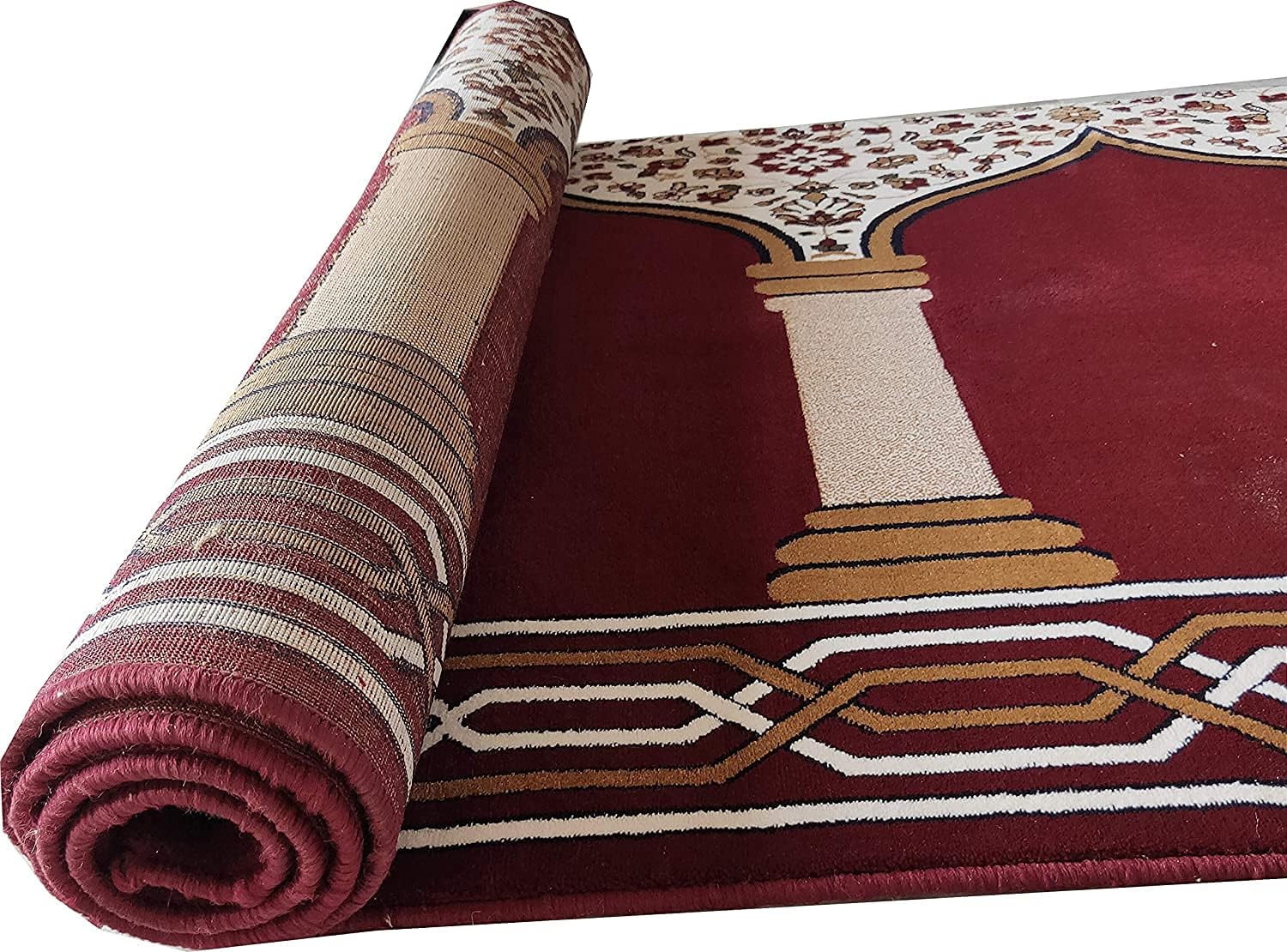 Grand Mosque Carpet Maroon Floral 1 Inch Soft Pile