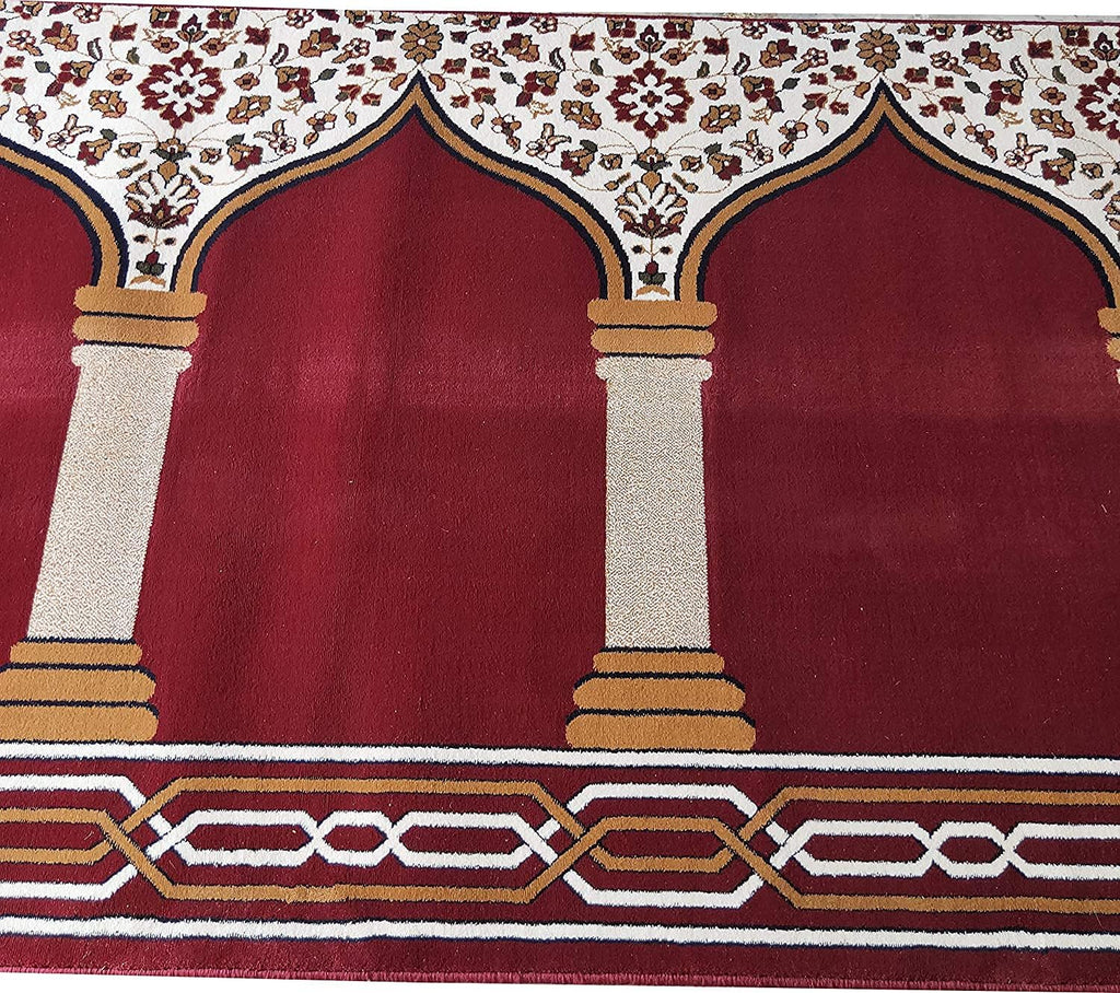 Grand Mosque Carpet Maroon Floral 1 Inch Soft Pile