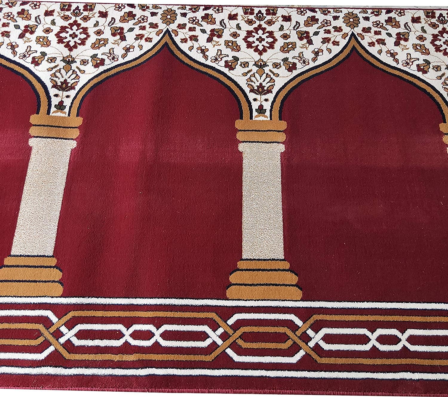Grand Mosque Carpet Maroon Floral 1 Inch Soft Pile