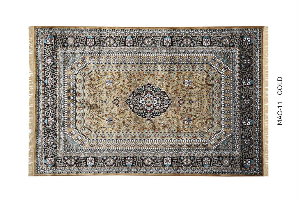 Ornate Vintage Floral Medallion Carpet in Radiant Gold