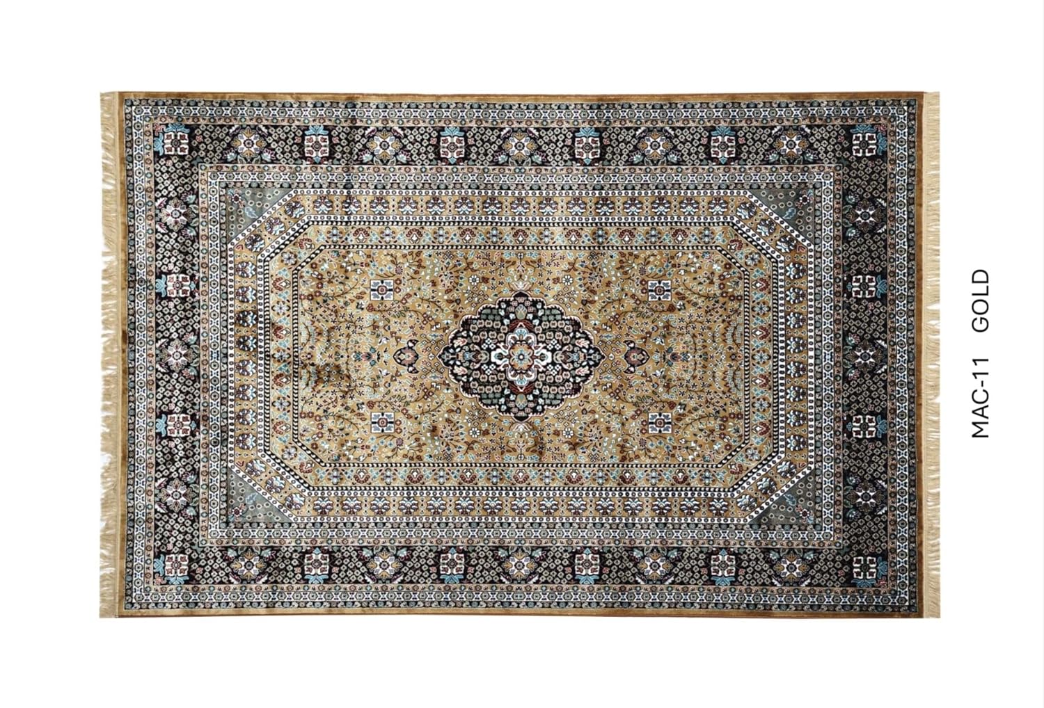 Ornate Vintage Floral Medallion Carpet in Radiant Gold