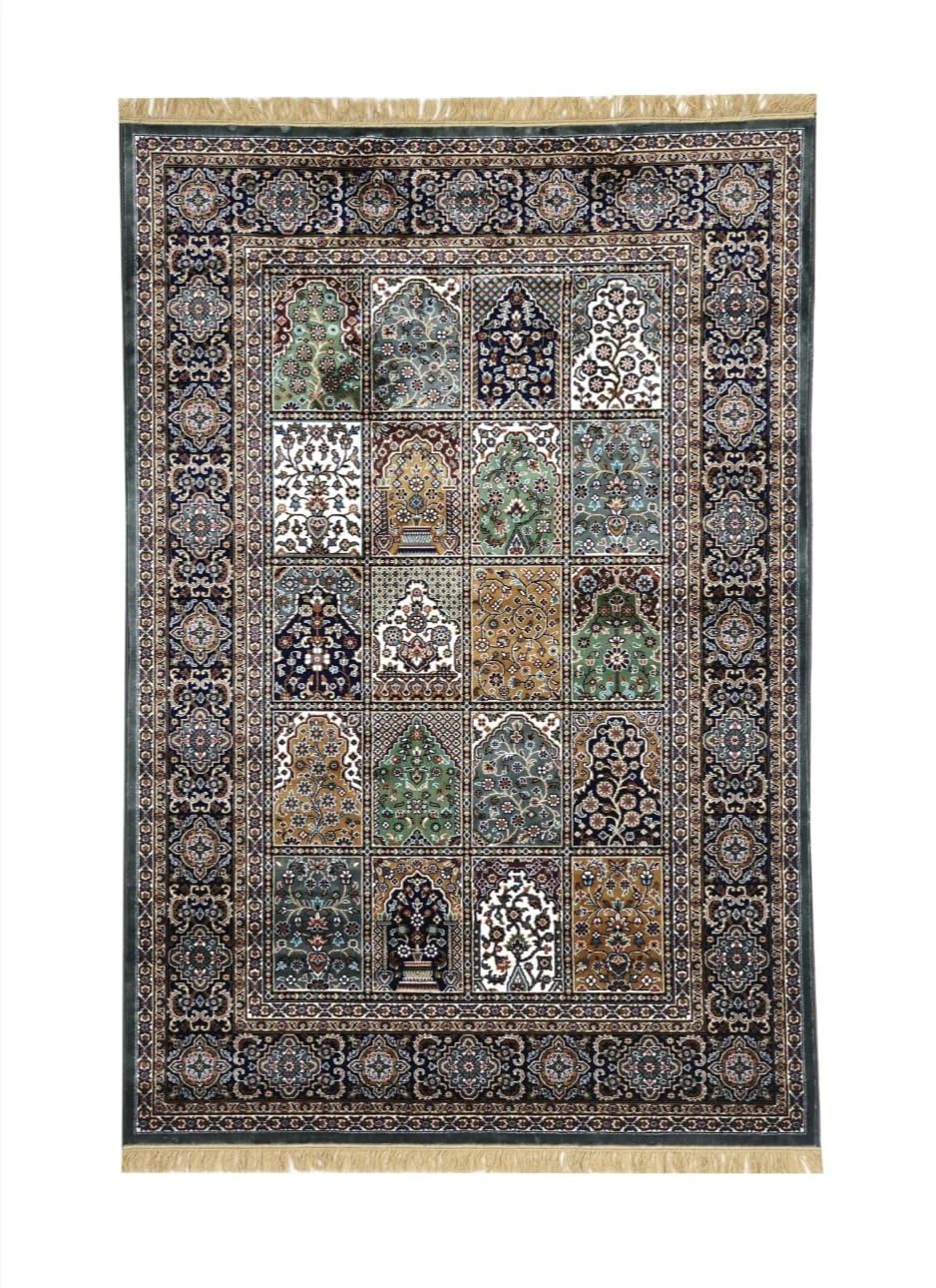 Grey Qom Silk Persian Panel Design Rug