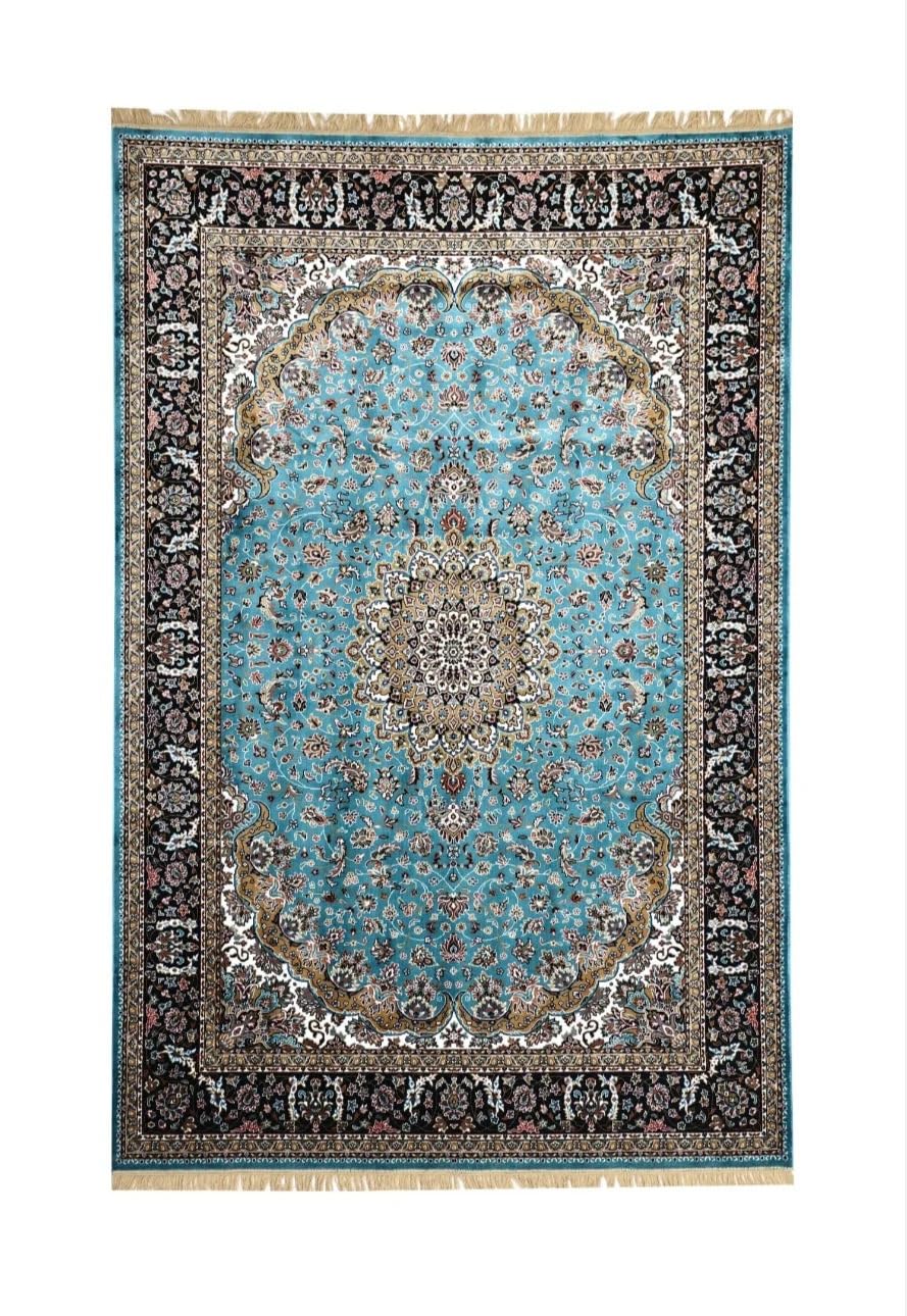 Turquoise Silk Persian Carpet with Floral Medallion & Ornate Border