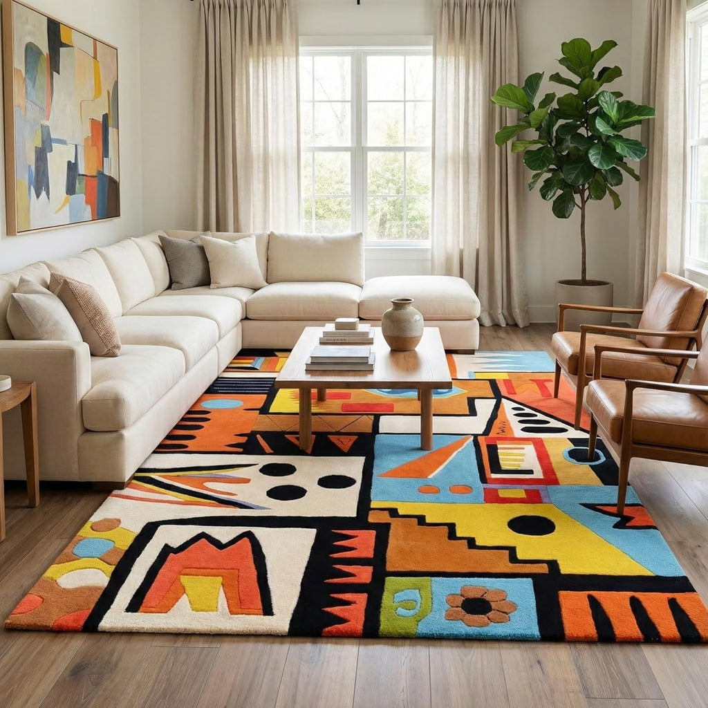 Mid-Century Geometric Hand Tufted Wool Rug