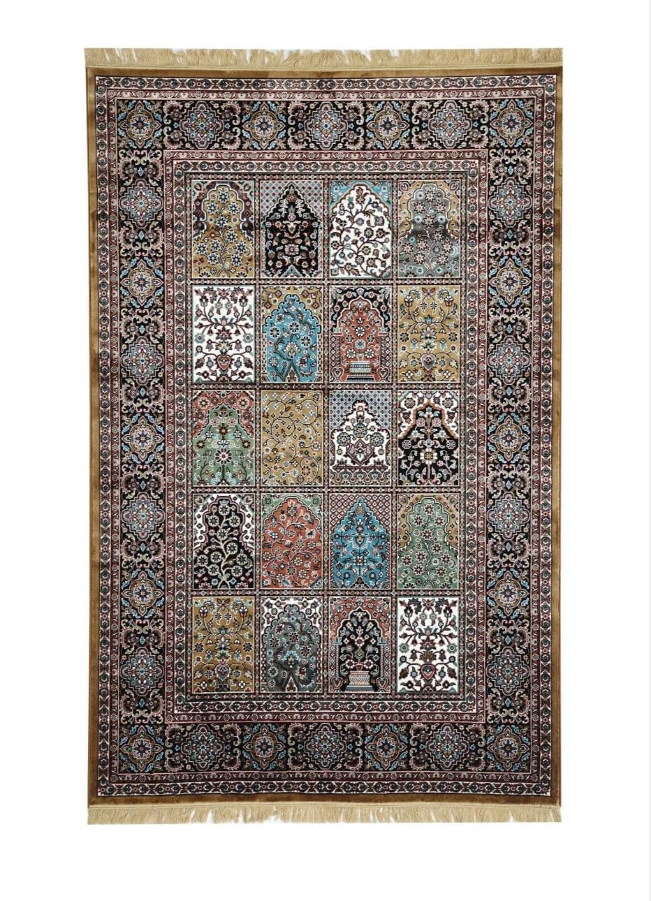 Gold Traditional Qom Persian Patchwork Rug
