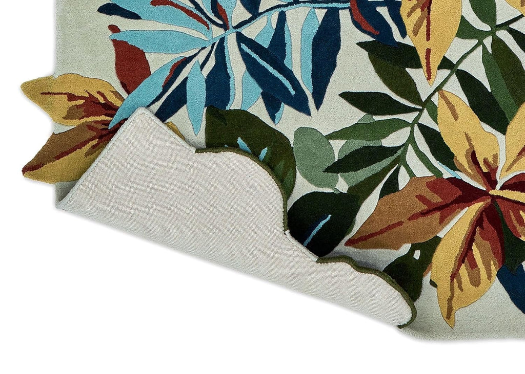 Beige Leaf Motif Decorative Irregular Rug