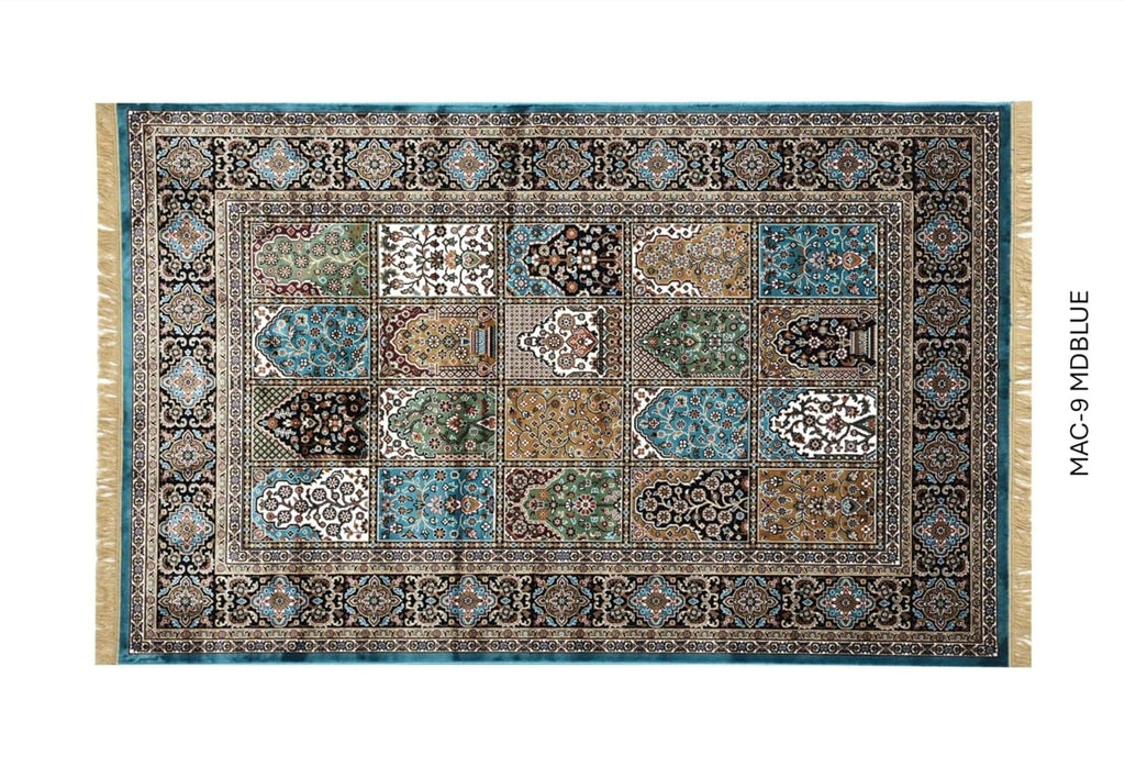 Traditional Blue Persian Qom Patchwork Frame Rug