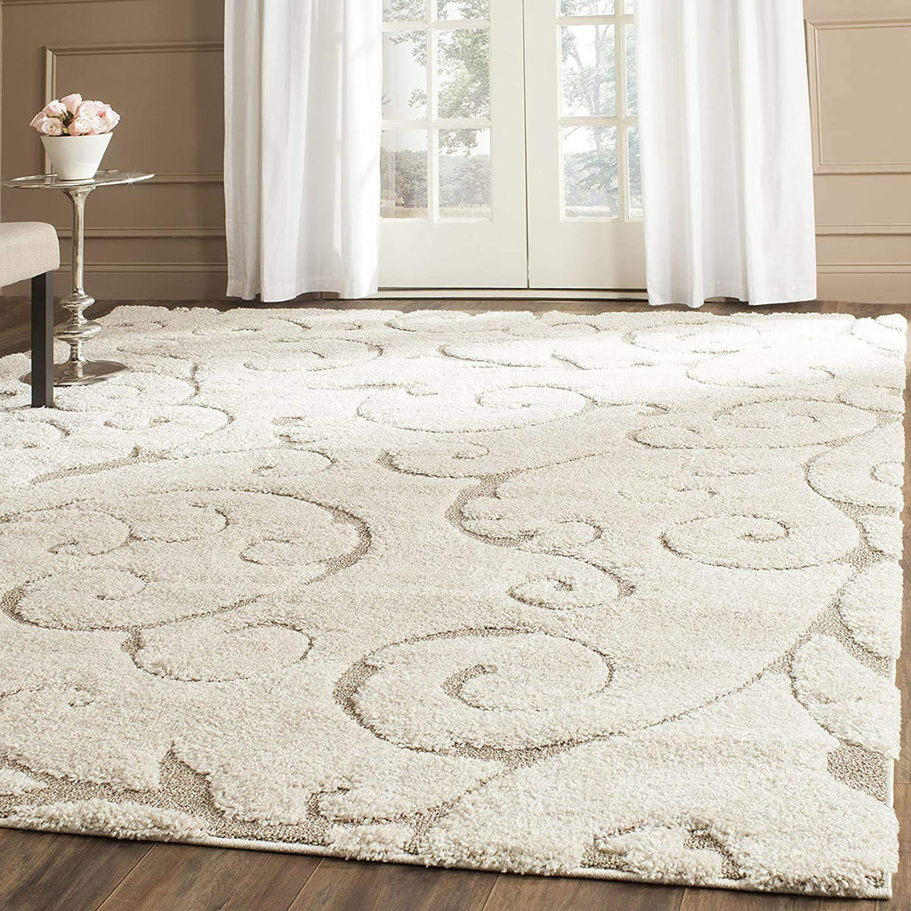 Cream Baroque Swirl Designer Floor Carpet & Rug