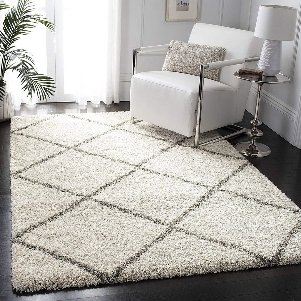 Ivory Grey Diamond Grid Carpet