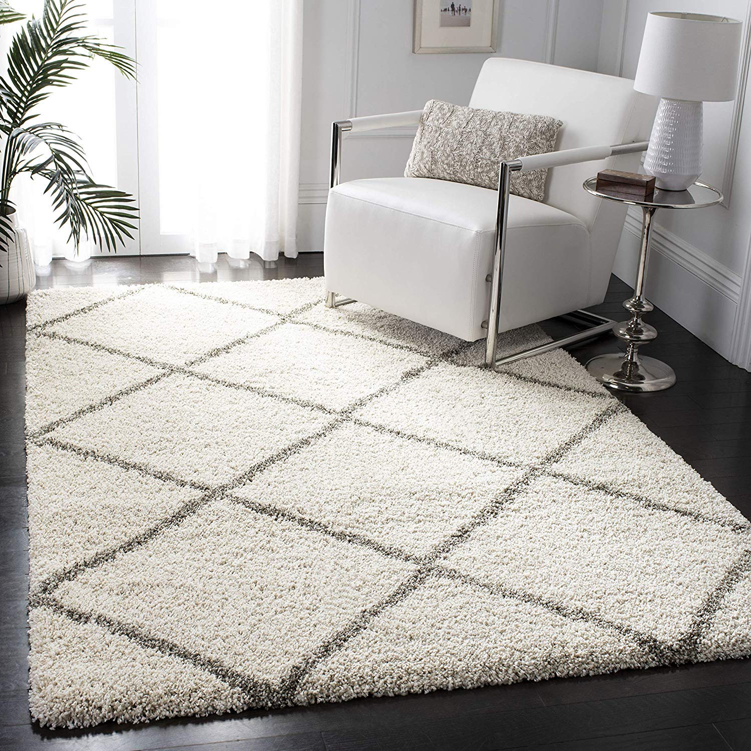 Ivory Grey Diamond Grid Carpet