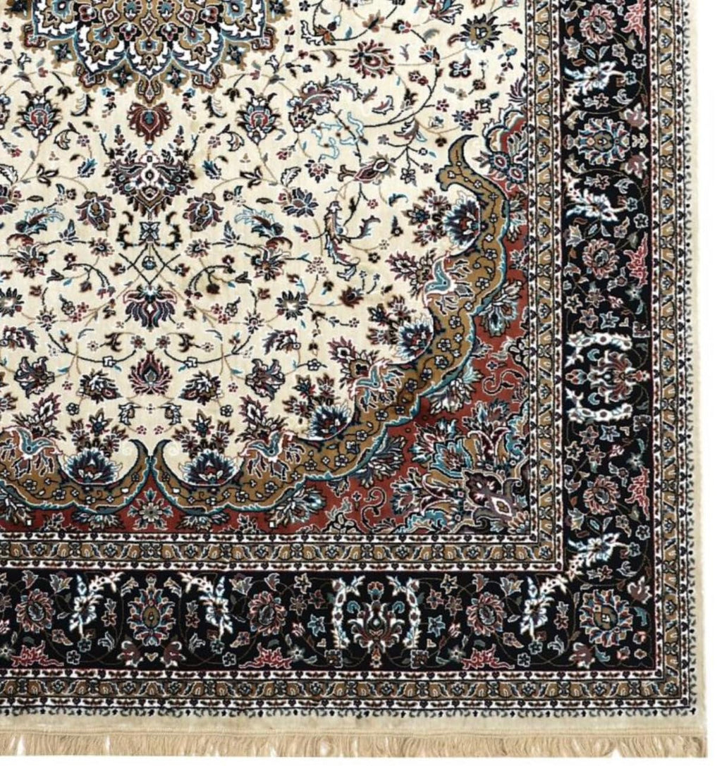 Ivory Opulent Persian Silk Medallion Border Rug