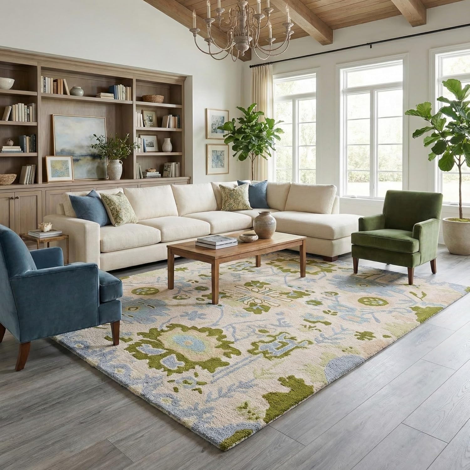 Ivory & Green Artistic Floral Area Rug
