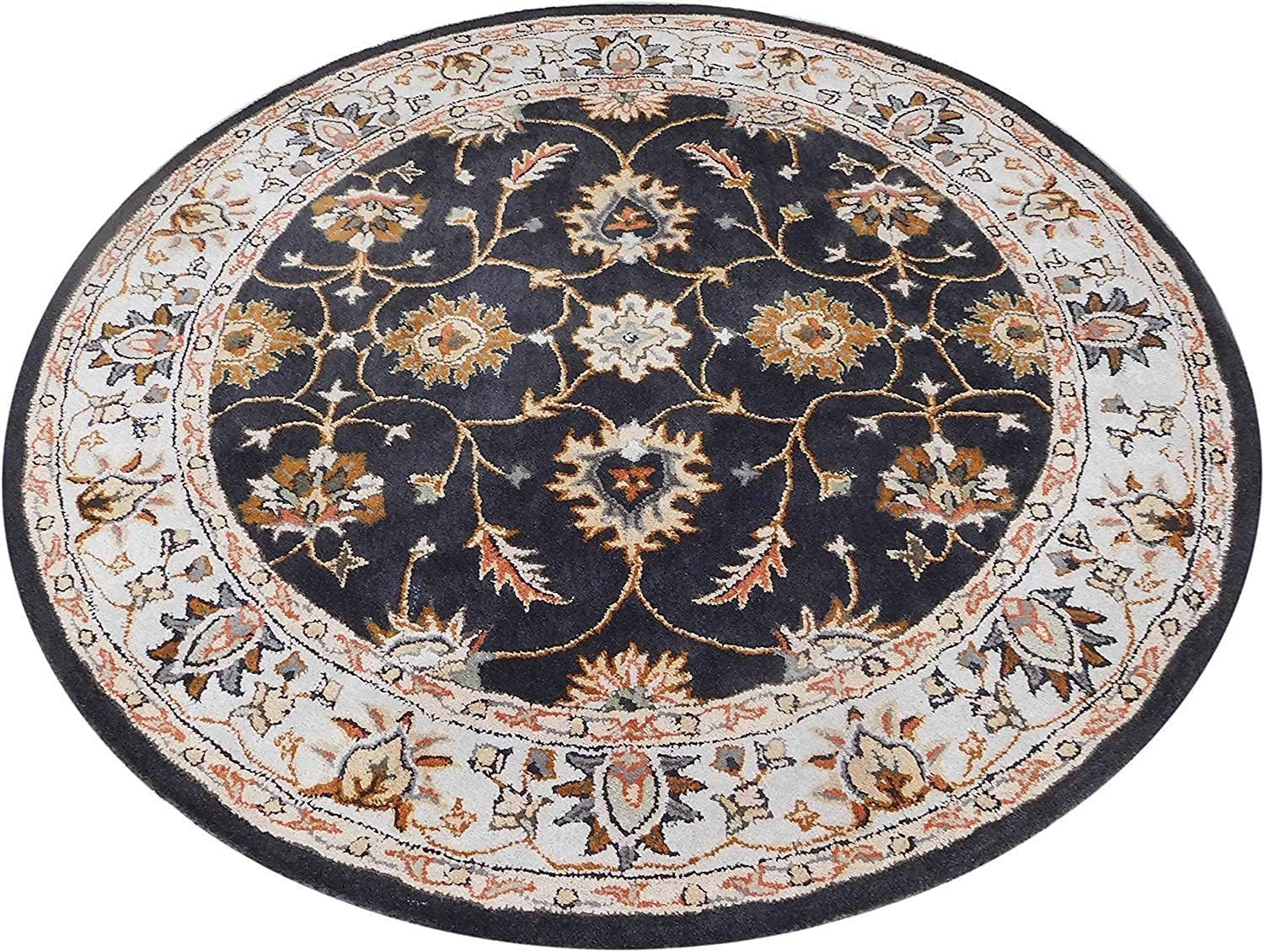 Export Quality Handmade Floral Woollen Round Carpet for Living Room
