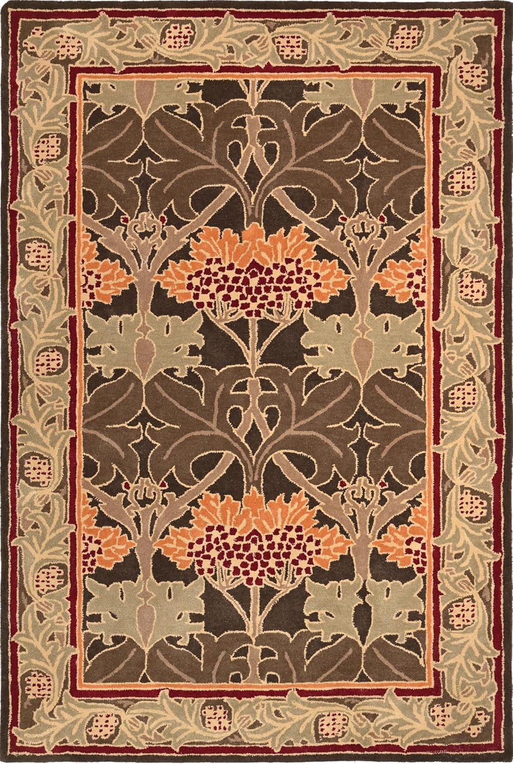 Brown Classic Floral Vine Border Area Rug