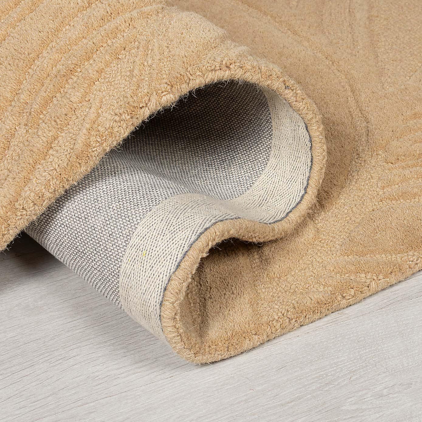 Beige Textured Leaf Hand Tufted Carpet