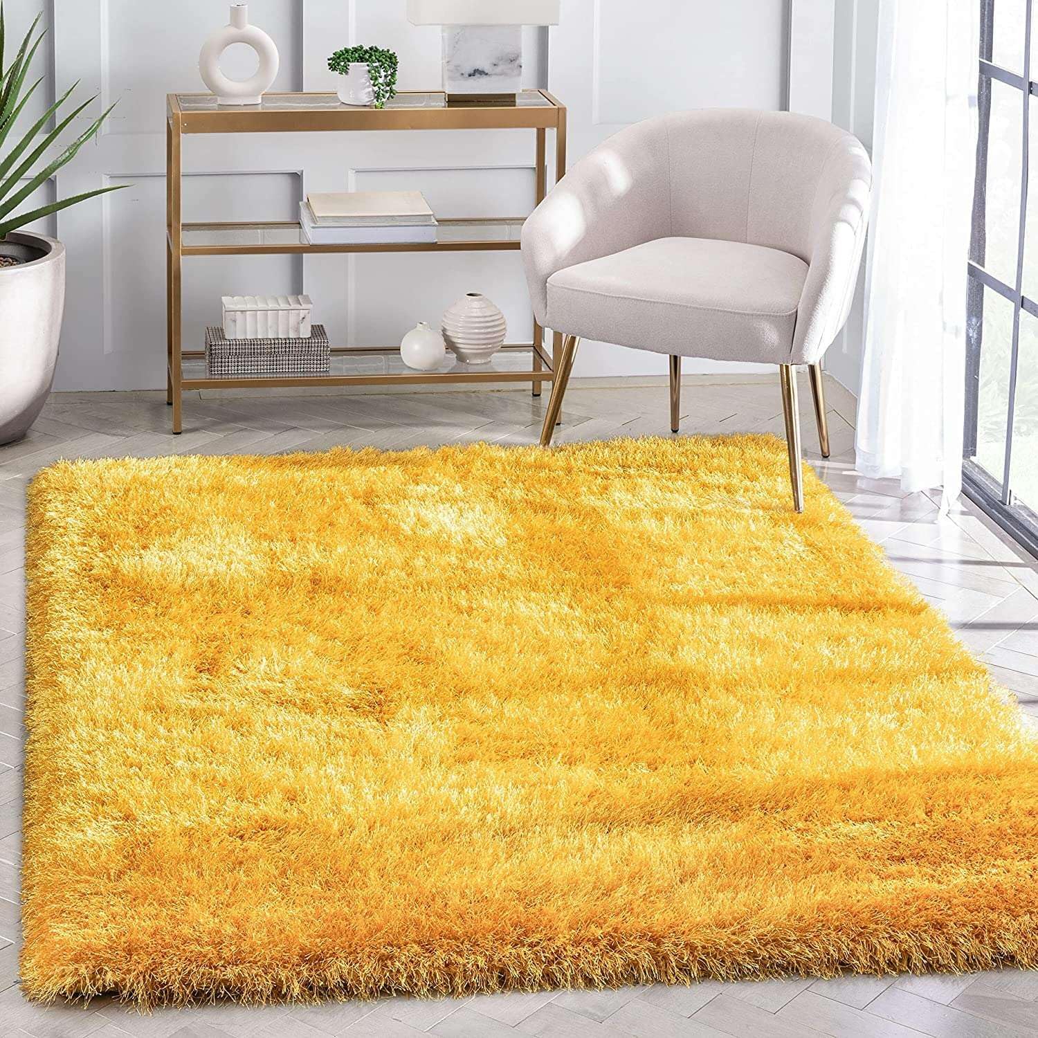 Sunshine Yellow Shag Area Rug