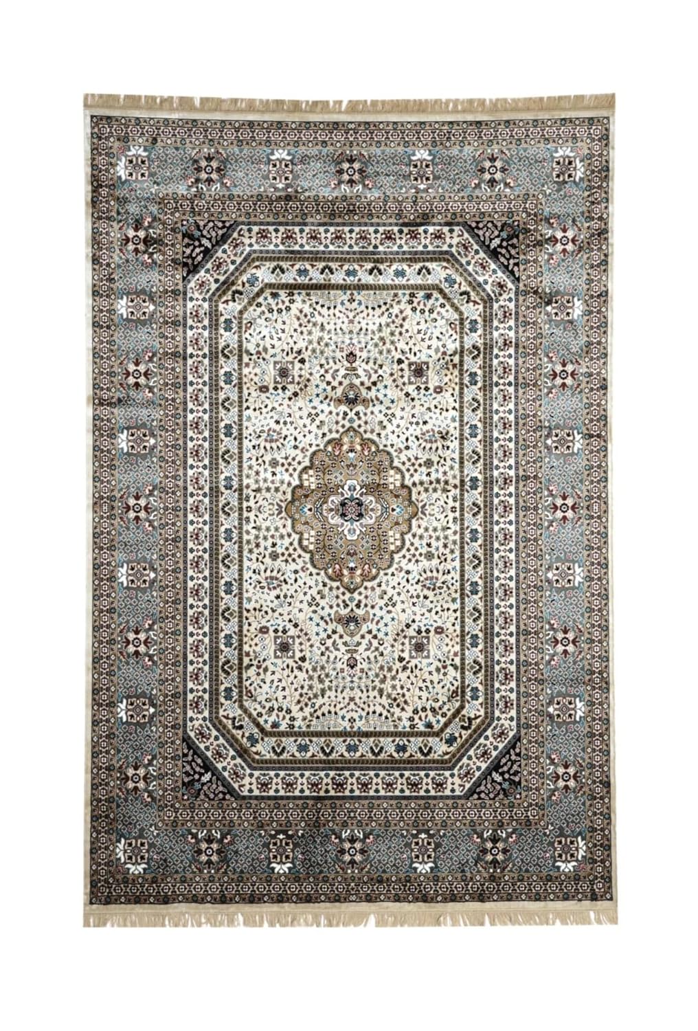 Ivory Imperial Persian Silk Border Medallion Rug