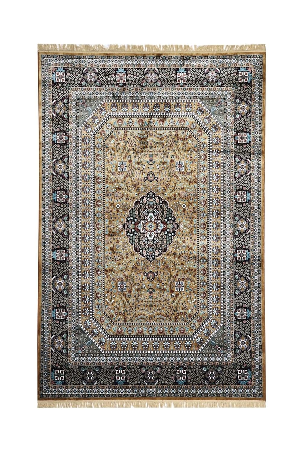 Ornate Vintage Floral Medallion Carpet in Radiant Gold