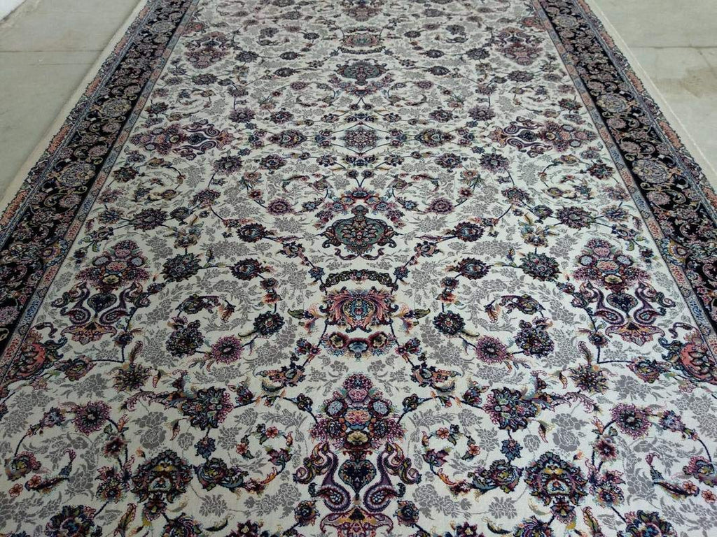 Classic Irani Cream Carpet with Repeating Floral Motif Design