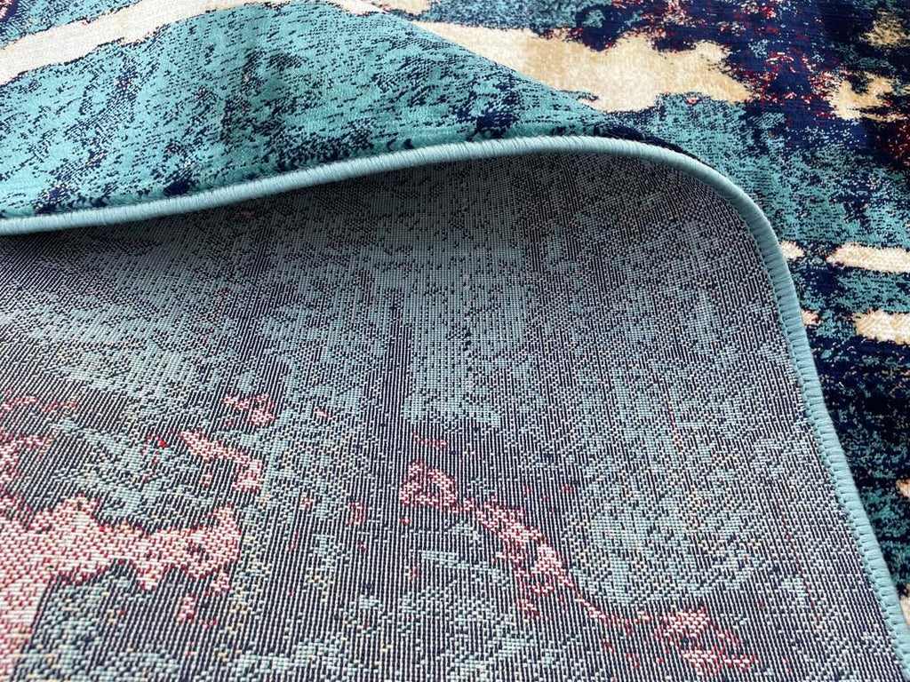 Abstract Vertical Flow Teal Gold Area Rug