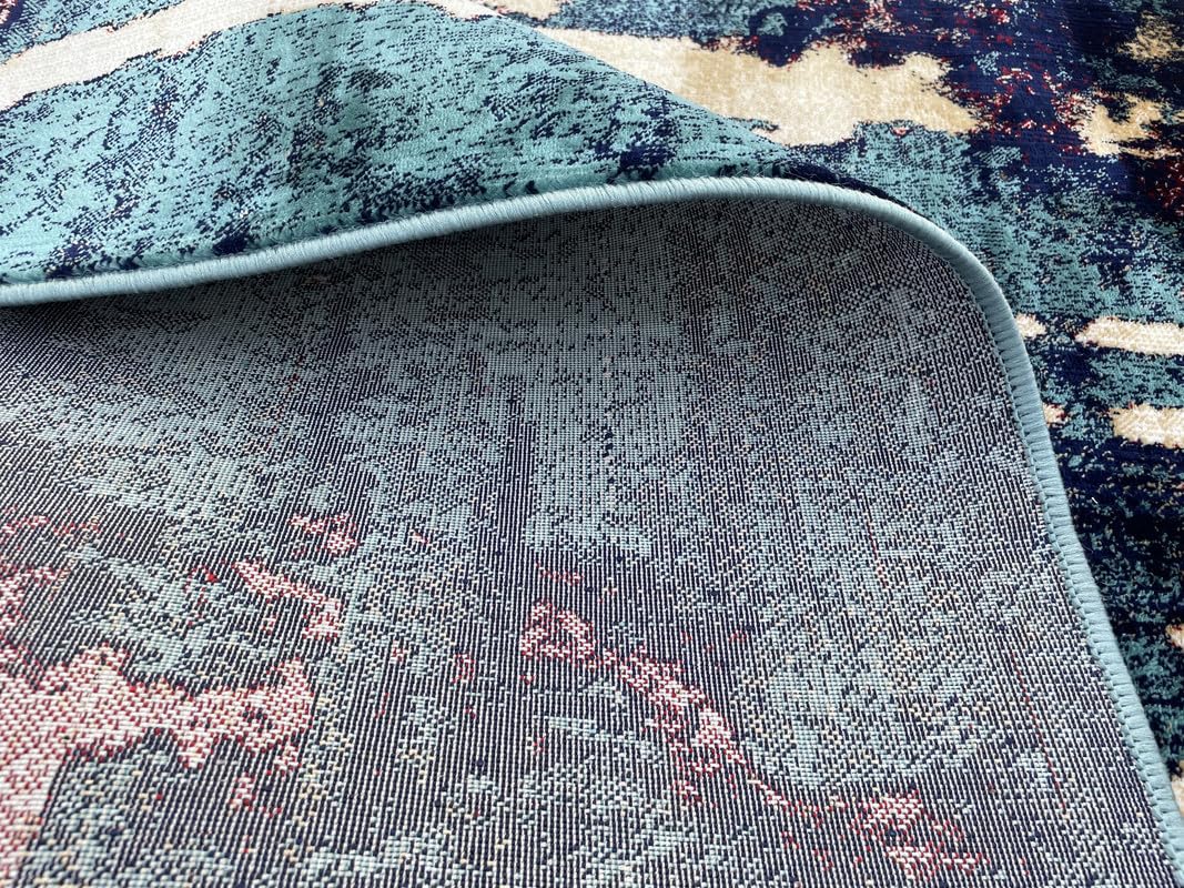 Abstract Vertical Flow Teal Gold Area Rug