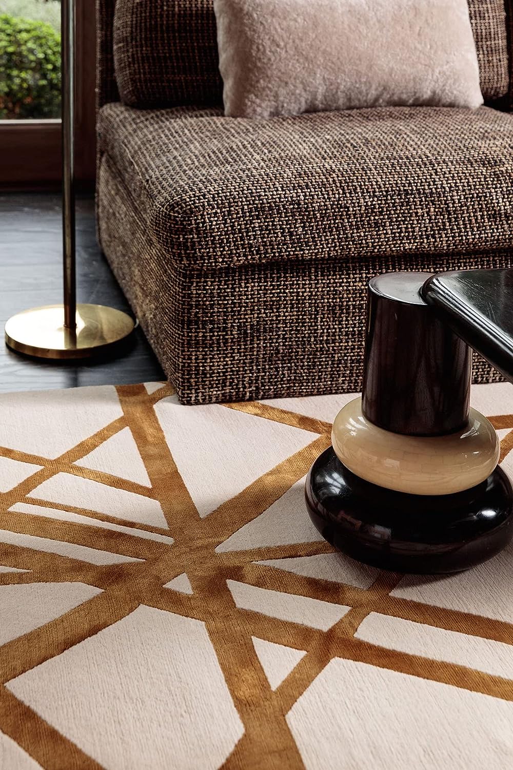 Ivory Gold Criss Cross Wool & Viscose Carpet