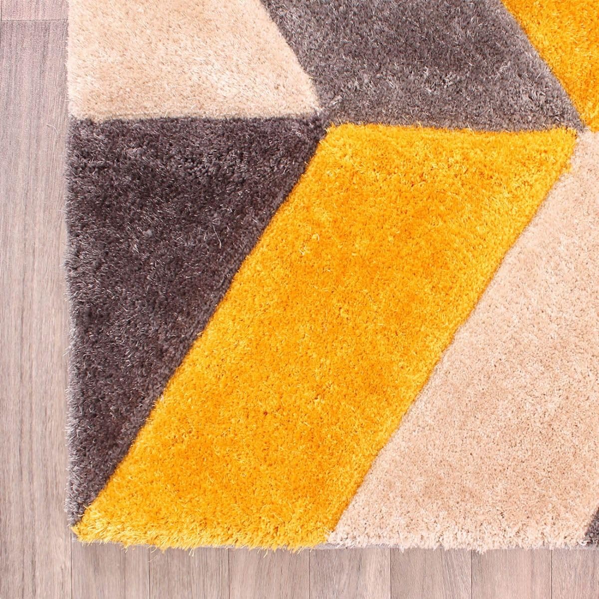 Ultra Soft Geometric Yellow Carpet & Rug