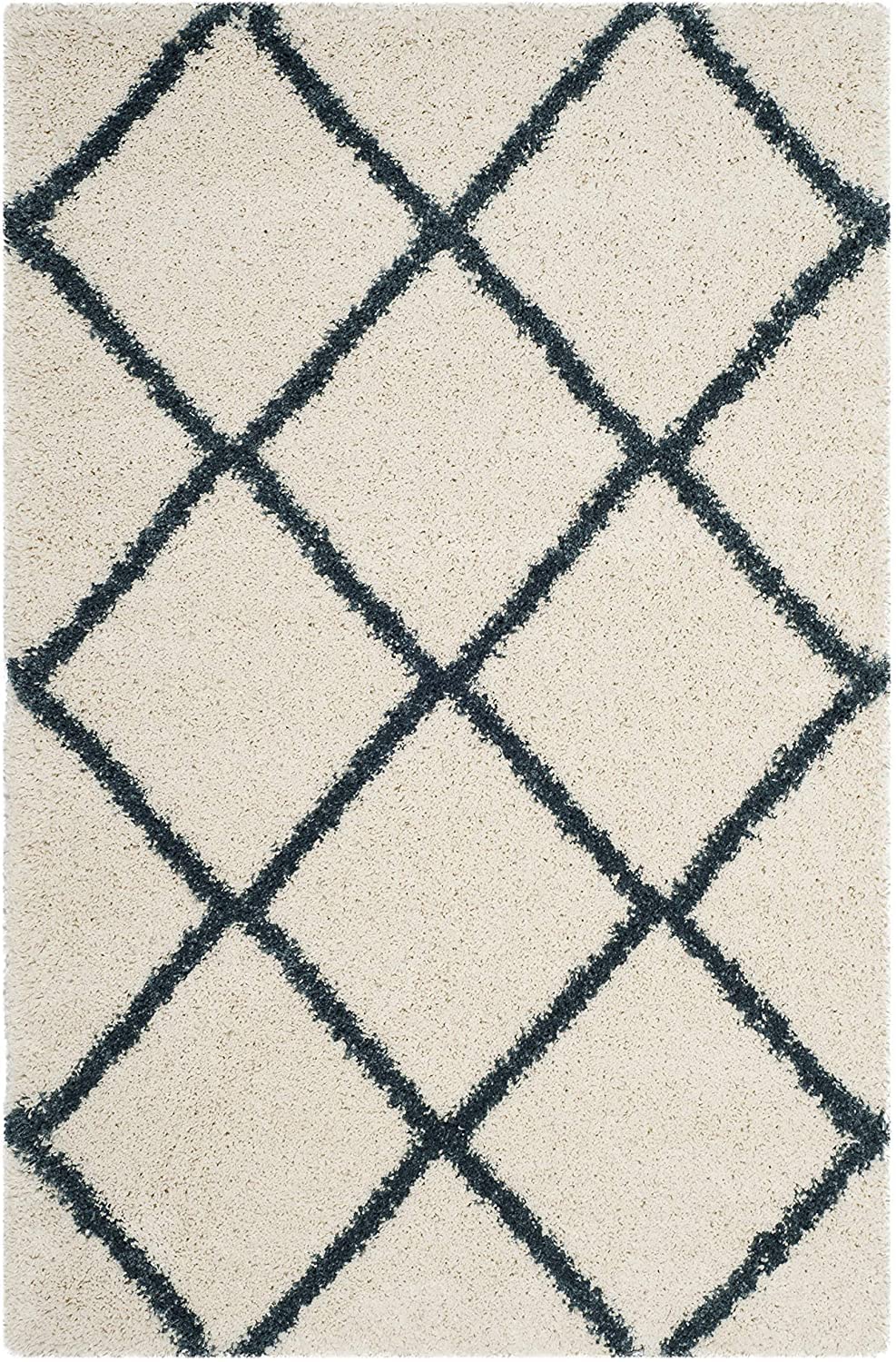 Cream Lattice Pattern Shaggy Carpet