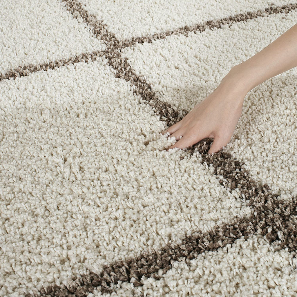 Contemporary Cream Diamond Grid Carpet & Rug