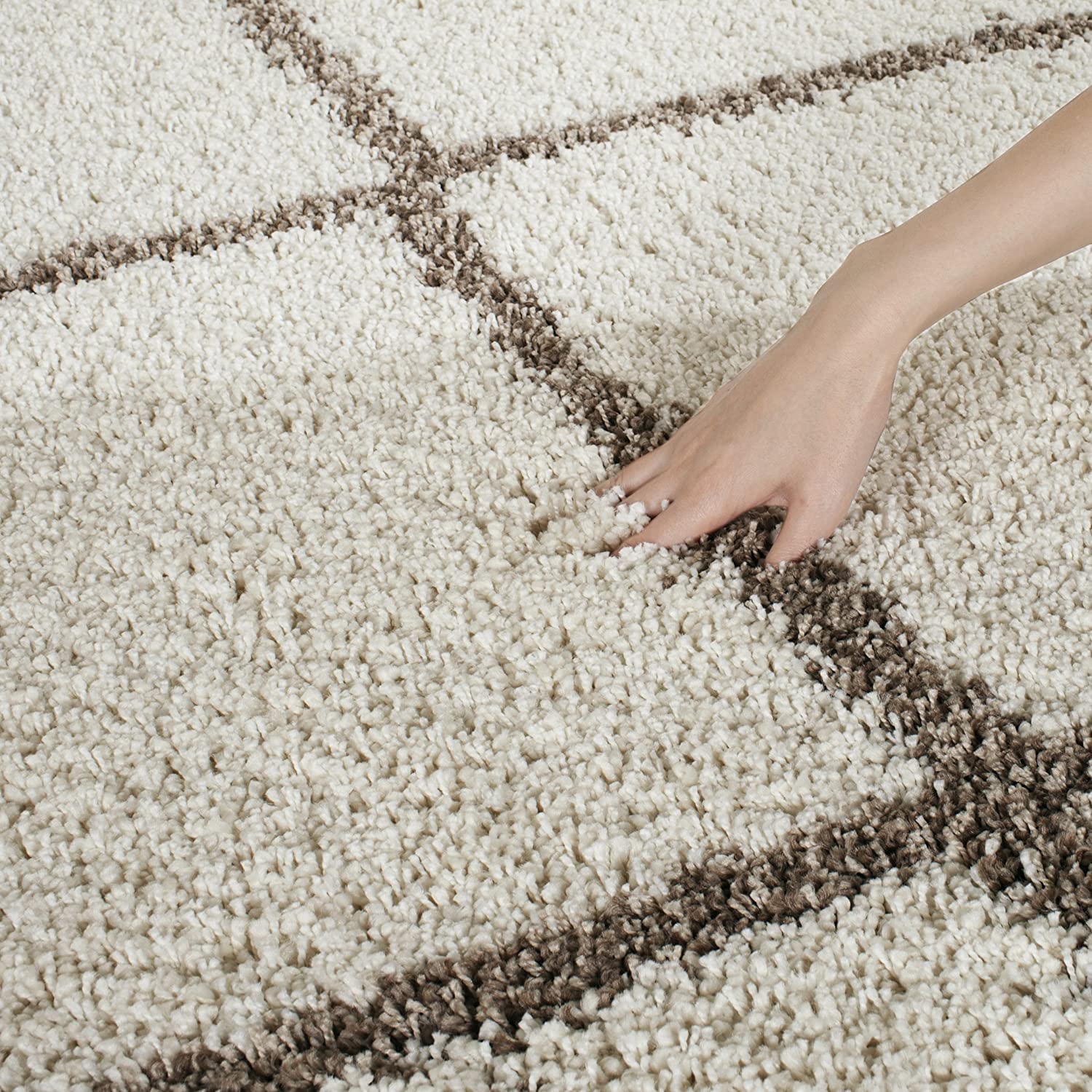 Contemporary Cream Diamond Grid Carpet & Rug