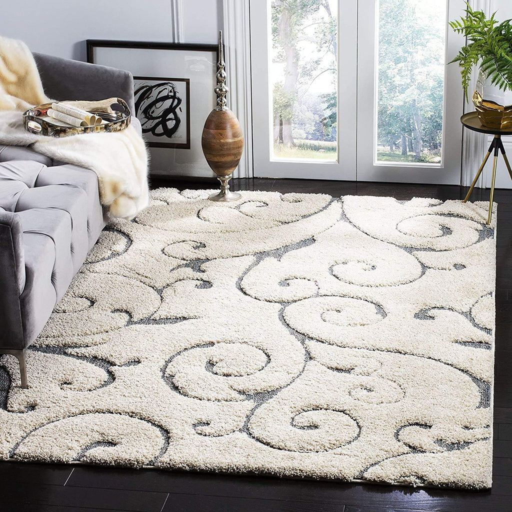 Cream Ornamental Scroll Carpet & Rug