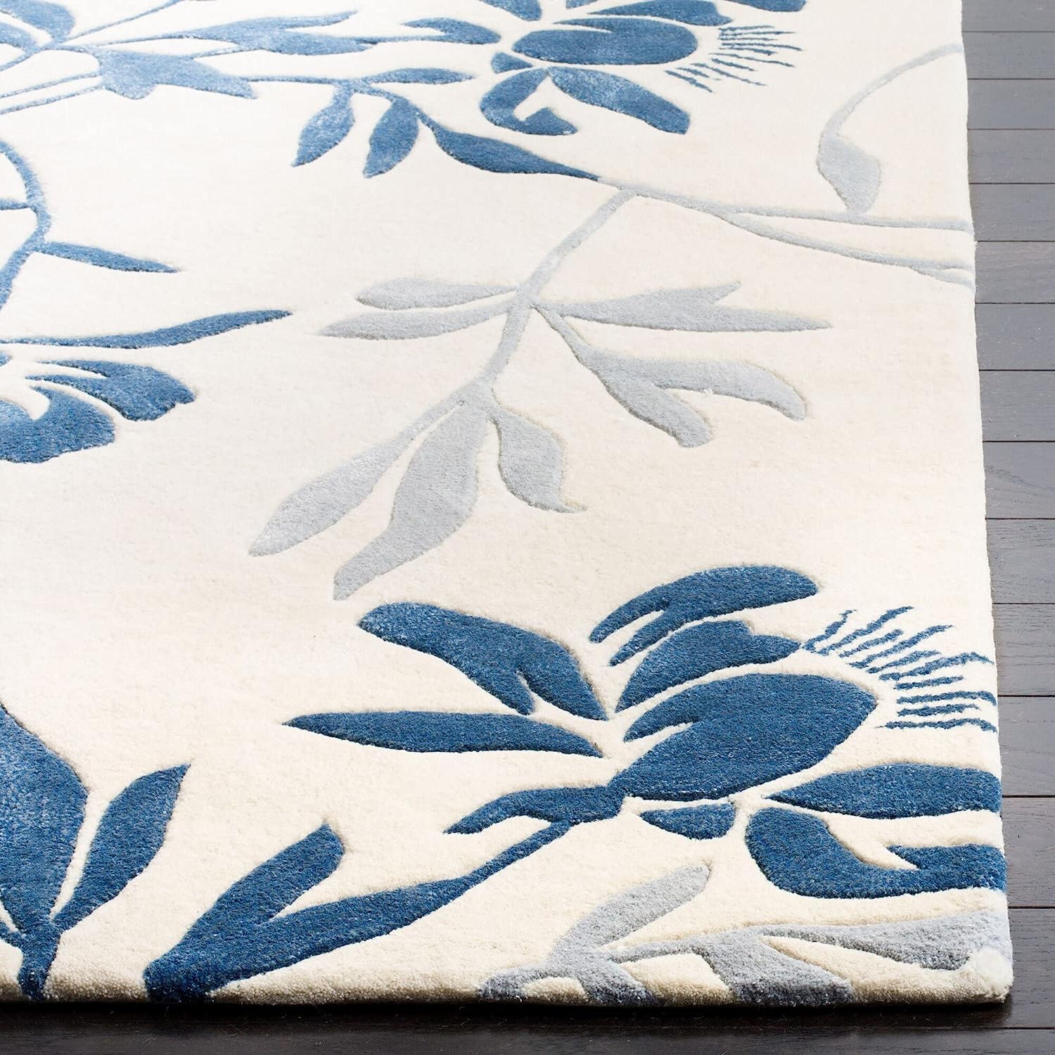Azure Bloom Elegant Floral Area Rug