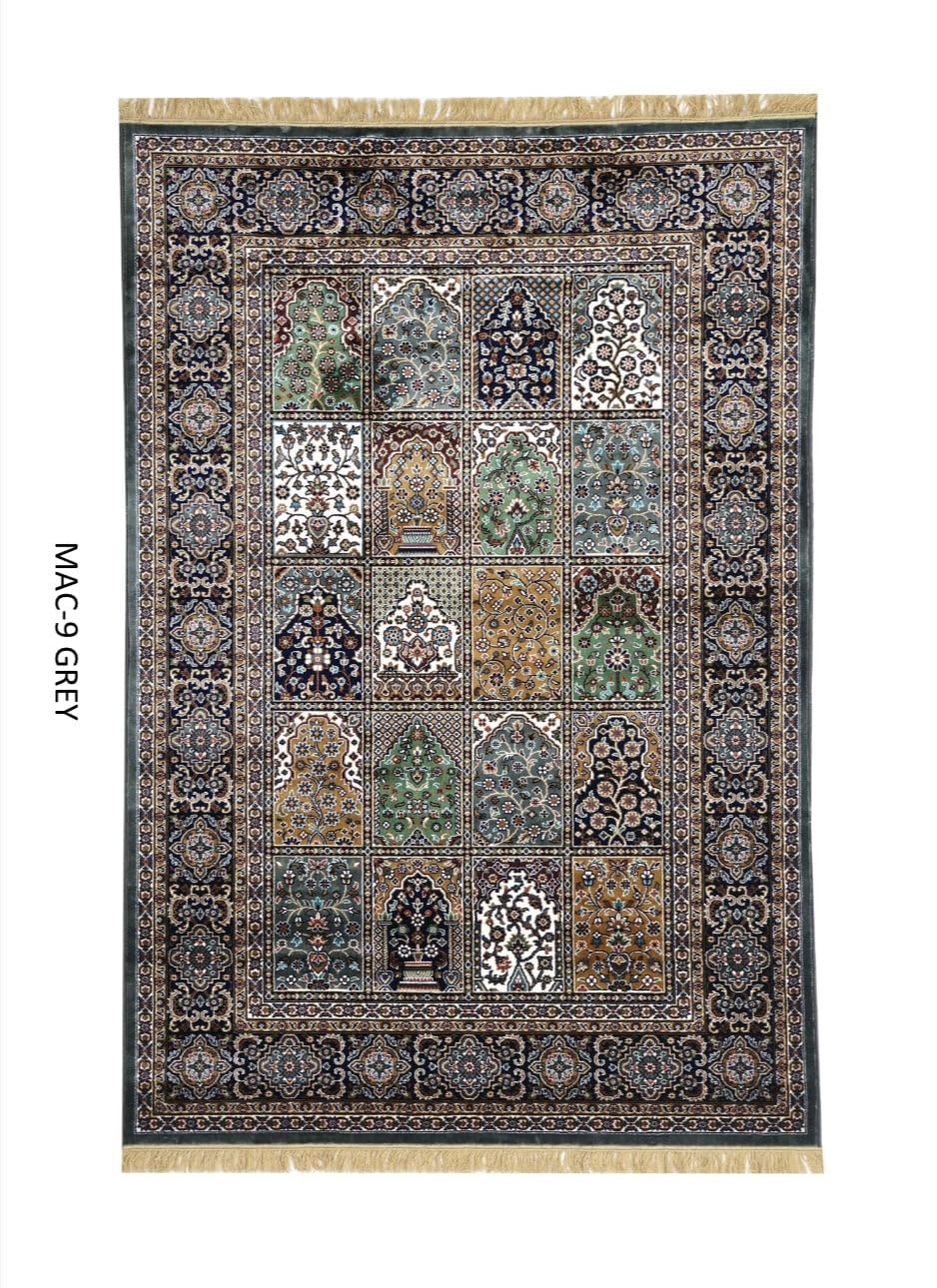 Grey Qom Silk Persian Panel Design Rug