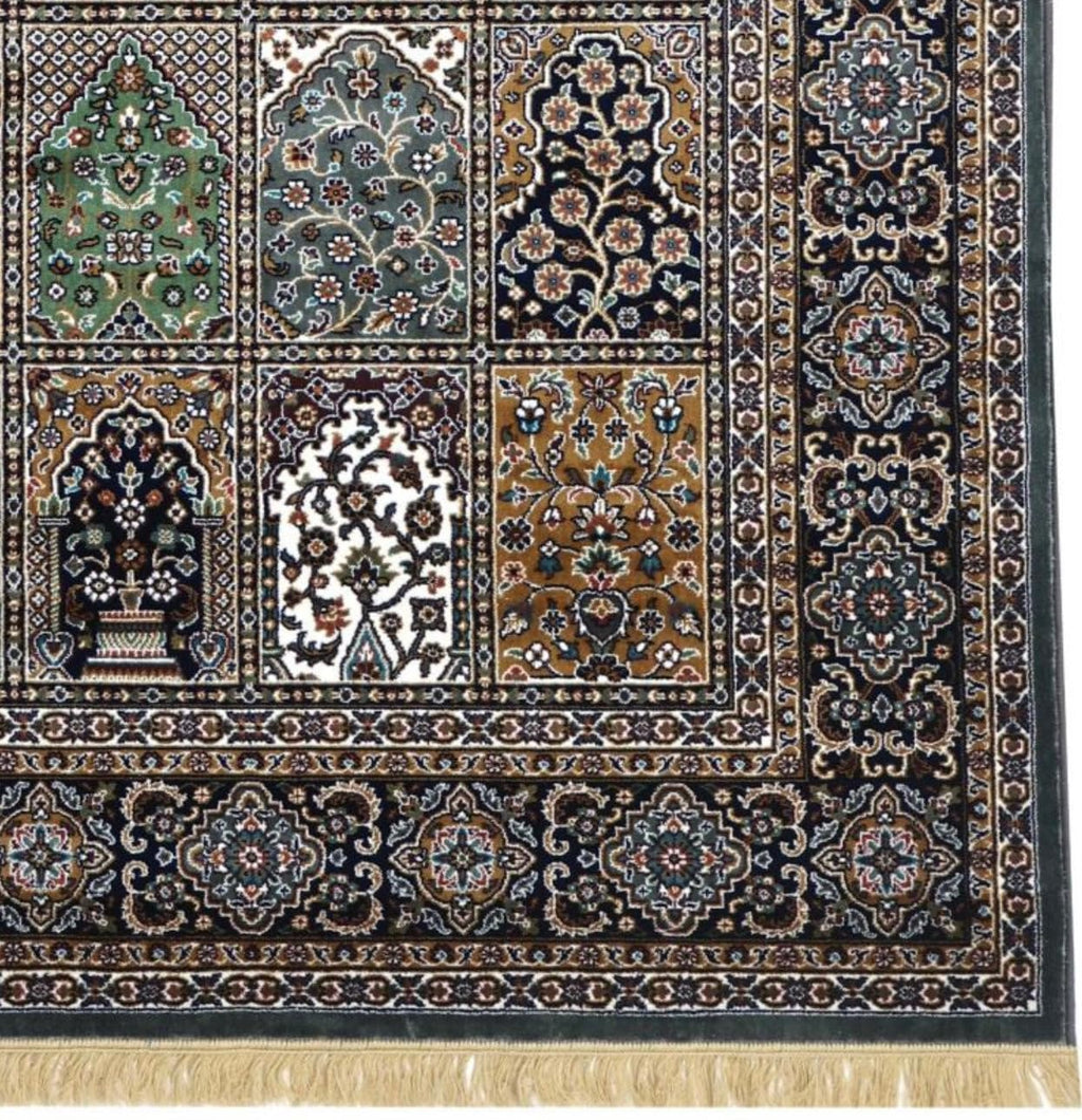 Grey Qom Silk Persian Panel Design Rug